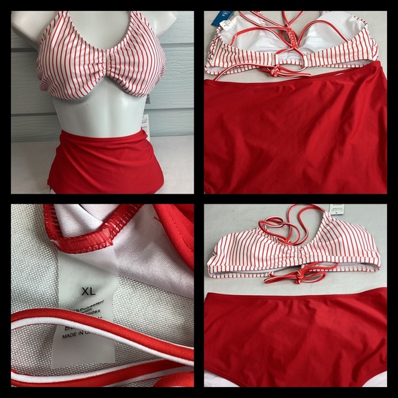 Red and White Striped Women's Swimwear.11 - Picture 2 of 4